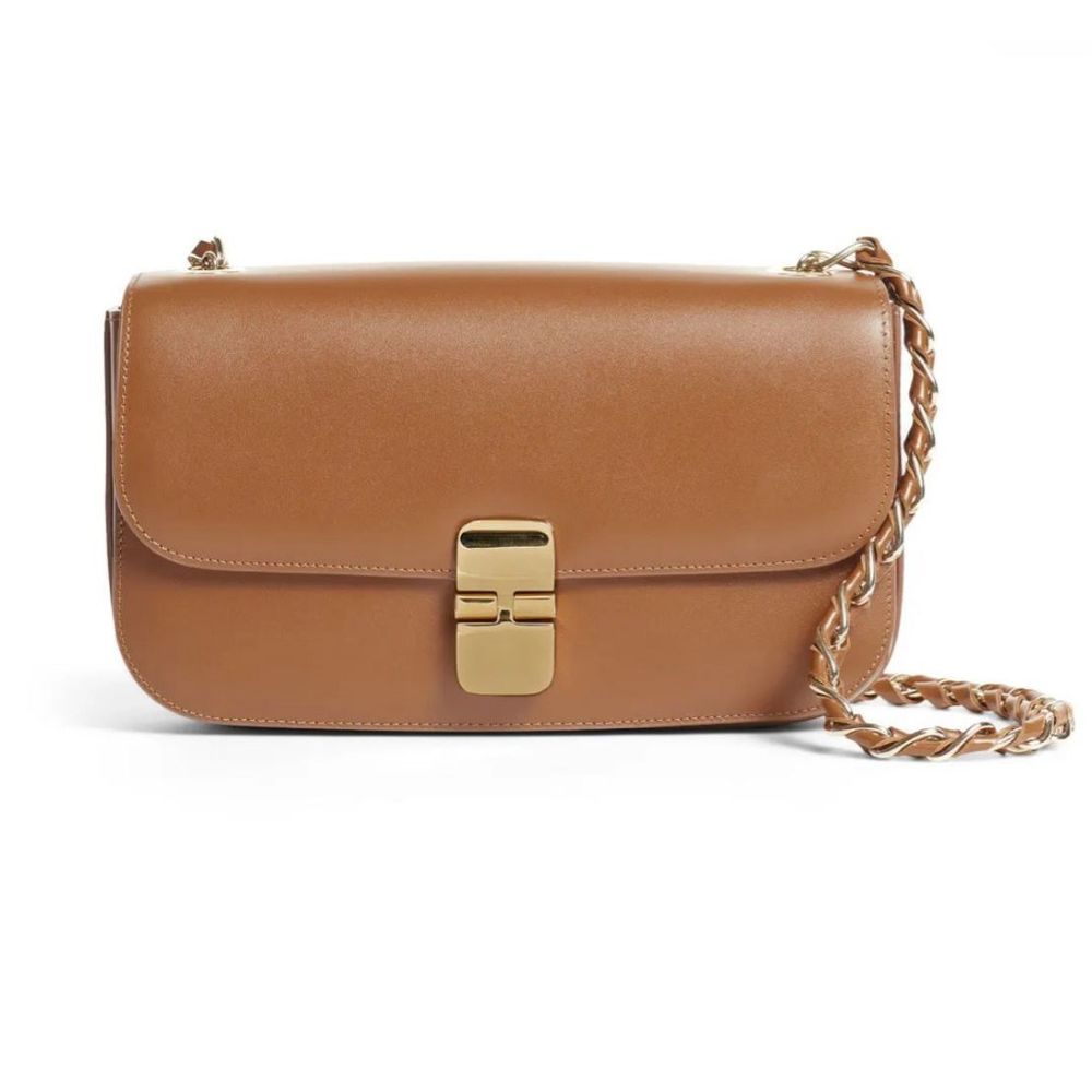 A.P.C. Tan Shoulder Bag With Gold Chain